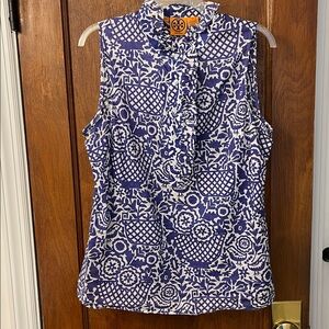 Tory Burch Ruffled Neck Top Size 12 100% Cotton